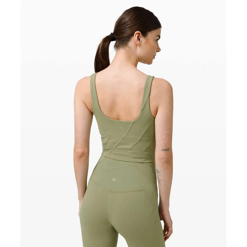 2PC -Lululemon 8 Align Tank Top Olive + Wunder Train High Neck Crossback white